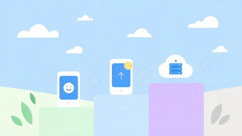 Illustration of three ascending tiers representing the free WhatsApp Business app, Meta Verified, and the WhatsApp Business API