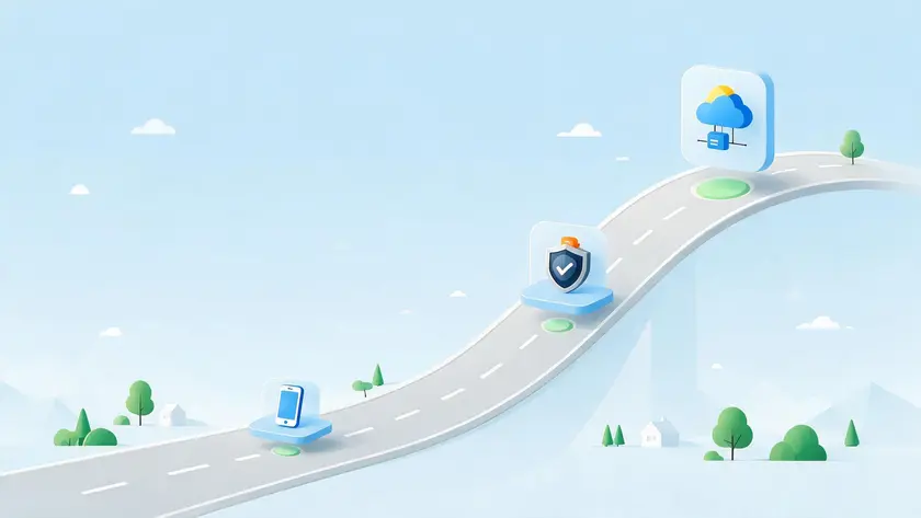Upward path with phone, badge, and cloud icons showing the growth path from the free app to the API