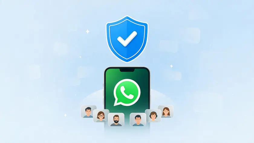 Blue verification badge above a phone with WhatsApp, illustrating the multi-agent feature unlocked by Meta Verified