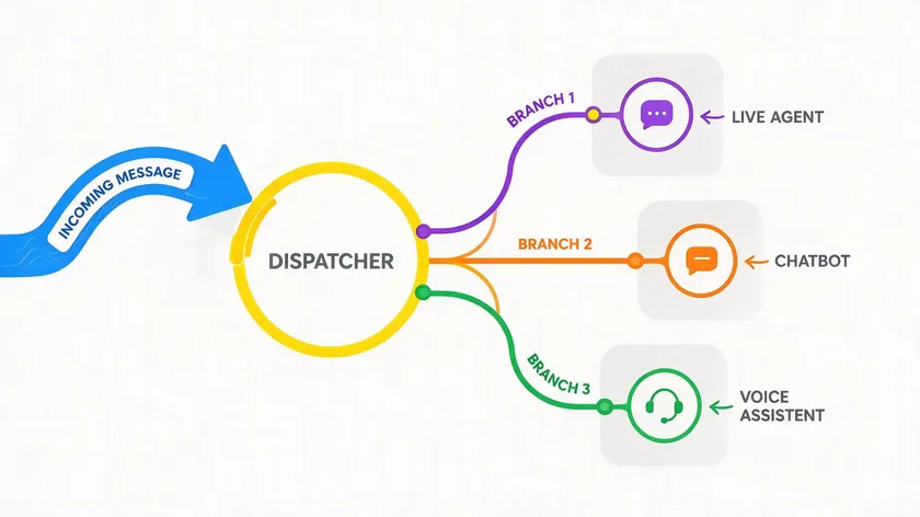 Flat diagram illustrating how an incoming WhatsApp message is routed to the right team member based on assignment rules.