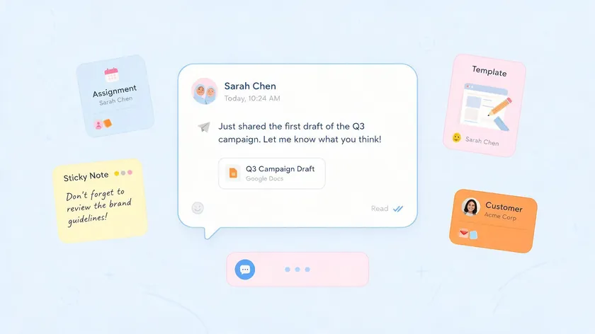 Chat interface highlighting core whatsapp team inbox features like internal notes, assignment tags, and presence indicators.