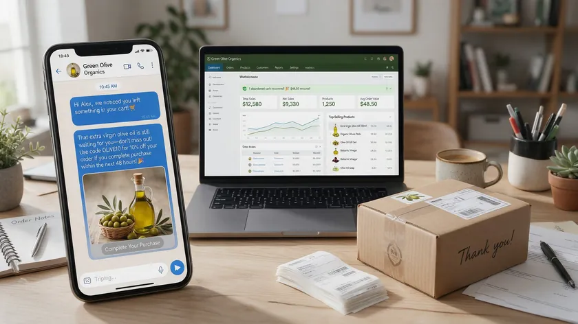 E-commerce team sending an automated WhatsApp message to recover an abandoned cart