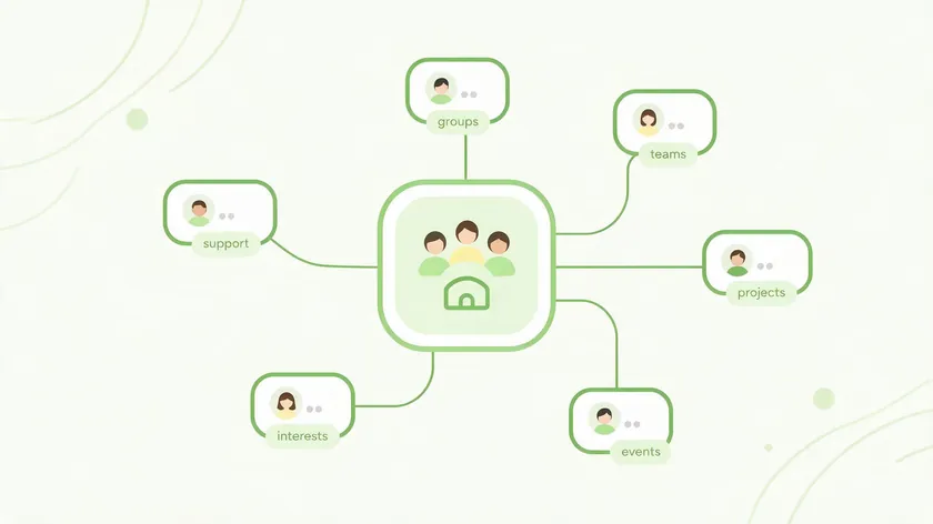 Illustration showing how to create a WhatsApp community as a hub connecting multiple linked groups under one umbrella
