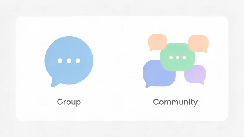 Comparison illustrating how a WhatsApp community differs from a WhatsApp group before you create one