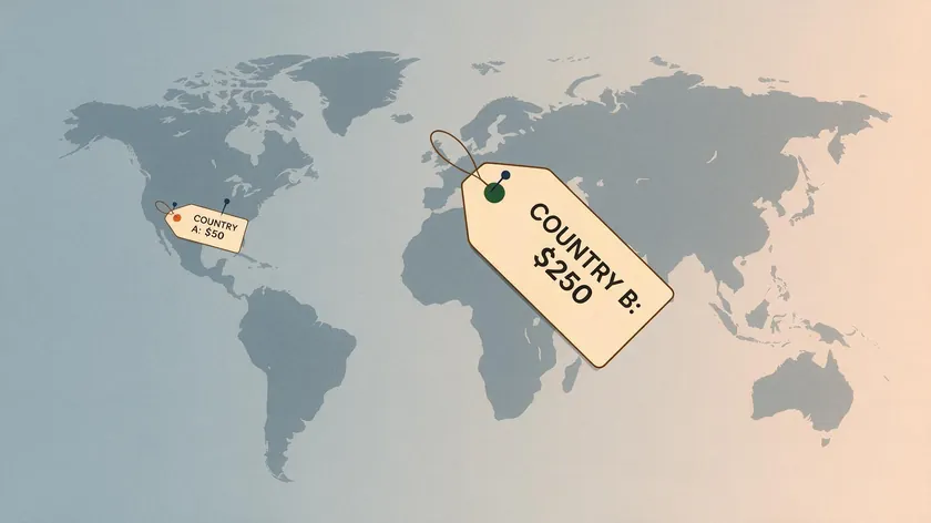 World map illustration showing different WhatsApp per-message price tags for two countries.