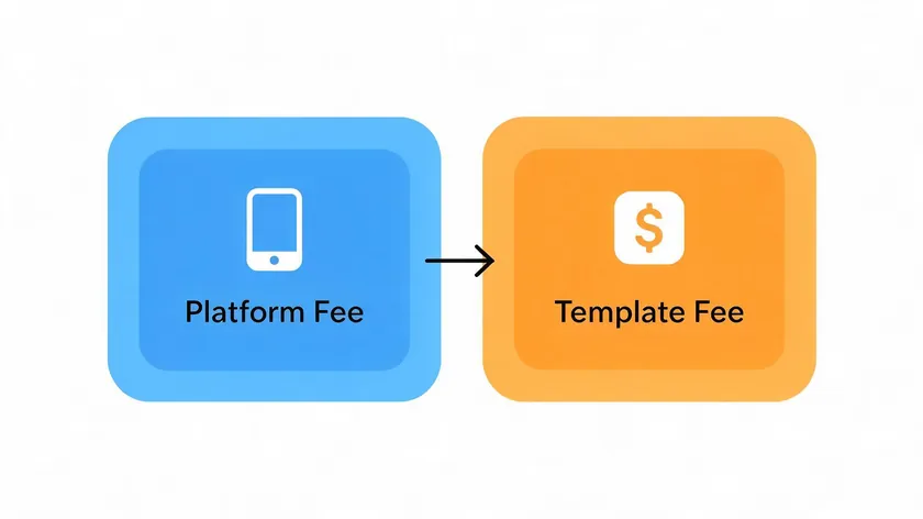 Illustration showing how a platform fee connects to a template fee in WhatsApp messaging pricing.