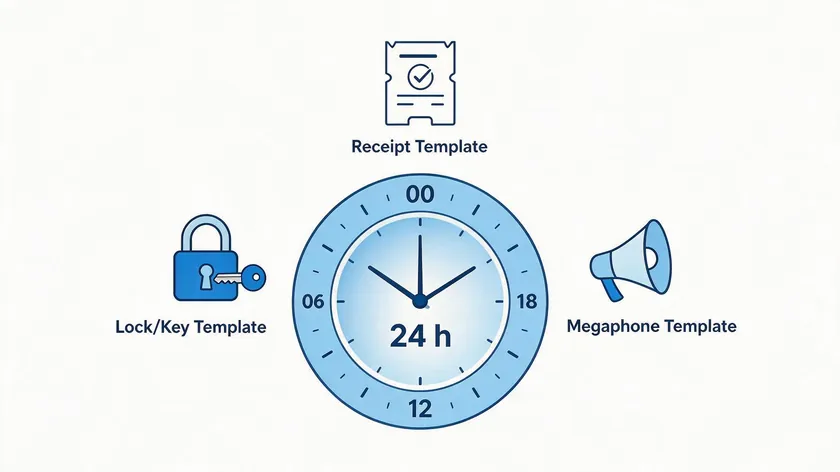 Icons representing utility, authentication, and marketing WhatsApp templates next to a 24-hour service window clock.