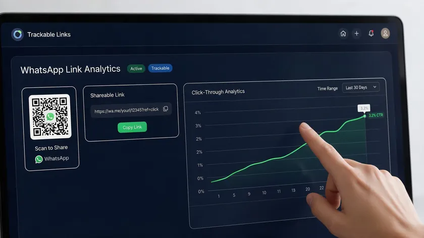 Analytics dashboard showing branded WhatsApp link clicks and campaign performance over time