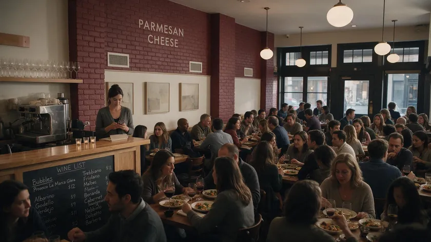 A busy 40-seat restaurant during dinner service, with a staff member checking WhatsApp messages at the counter.