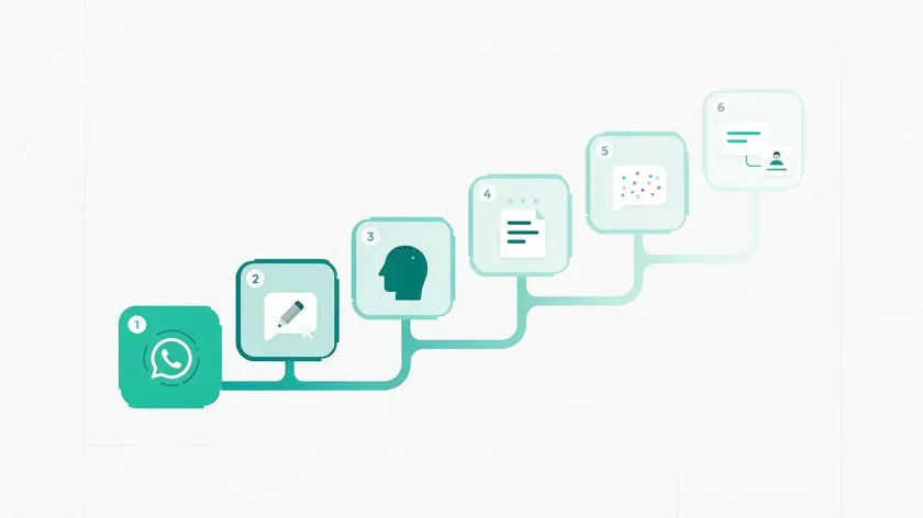 Illustration of a six-step roadmap moving from the WhatsApp Business Platform toward a fully connected CRM.