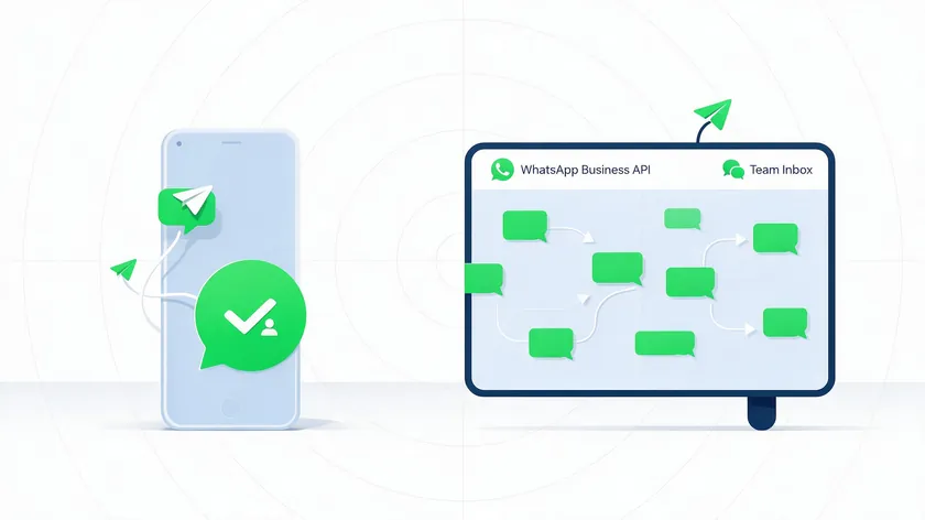 Flat illustration comparing WhatsApp Business App and API setups for WhatsApp for real estate, from a solo agent's phone to a growing brokerage's team inbox.