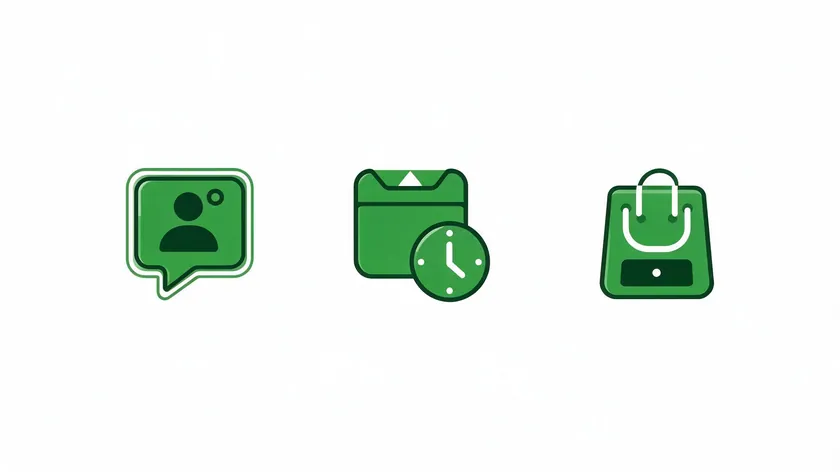 Three icons representing common WhatsApp form builder types: lead generation chat, appointment booking, and store order forms.