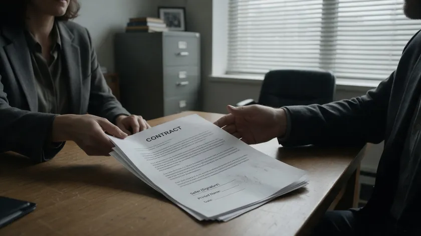 Two professionals exchange an unsigned contract across a desk, representing a business associate agreement that WhatsApp will not sign.