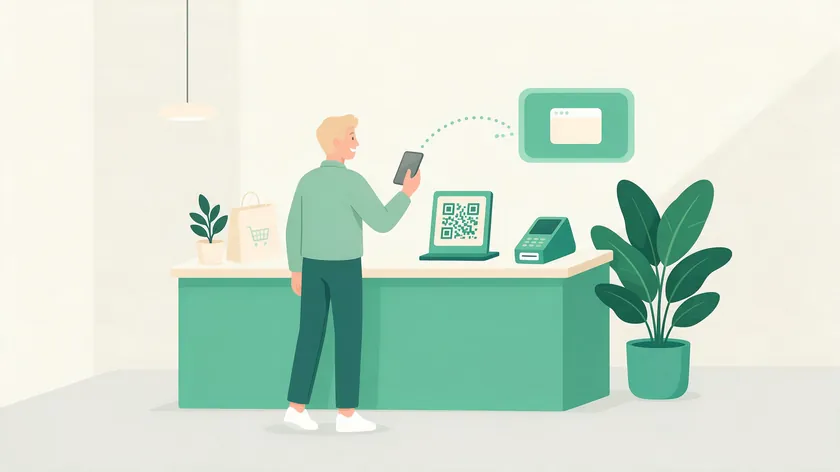 A customer scanning a QR code at a shop counter to start a chat with a business