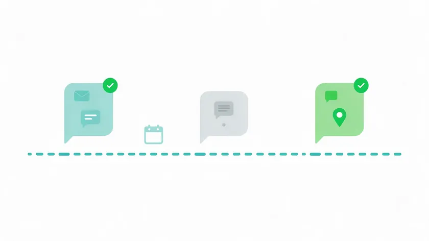 Flat illustration of a timeline showing when a greeting message is sent and when it is skipped