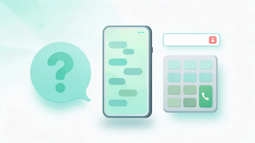 A smartphone beside a question-mark speech bubble and a keypad, asking whether WhatsApp Business works without a phone number