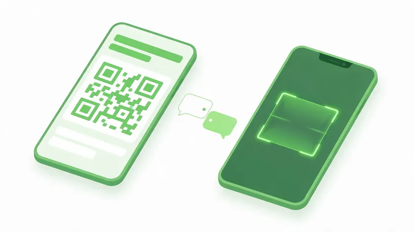WhatsApp QR code scanned from a phone screen to start a chat